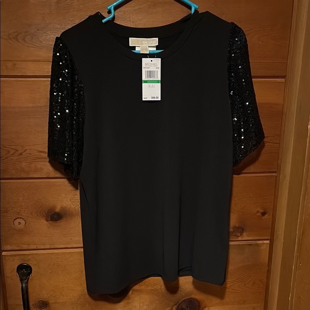 Michael Kors Black Sequin Short Sleeve Tee